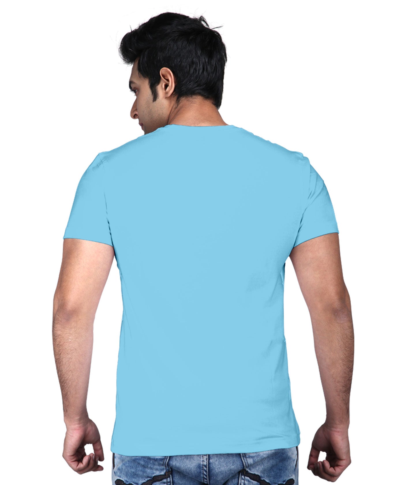 Just Ride - Premium Round Neck Cotton Tees for Men - Sky Blue And White Melange
