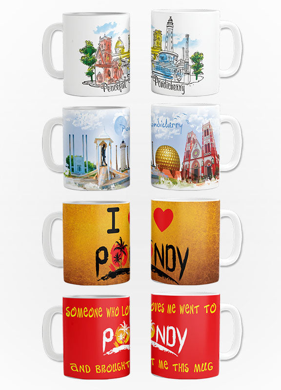 Pack Of 4 - Peaceful Pondicherry, Collage, I Love Pondy, Somewho Pondy - Ceramic Mug