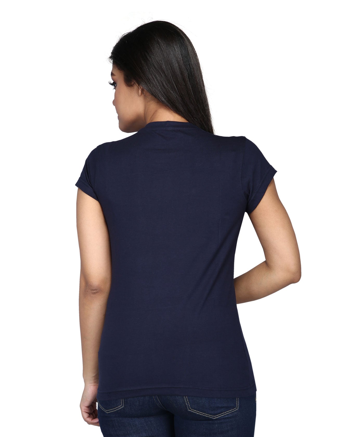 Flowers And Leaves Art - Premium Round Neck Cotton Tees for Women - Navy Blue