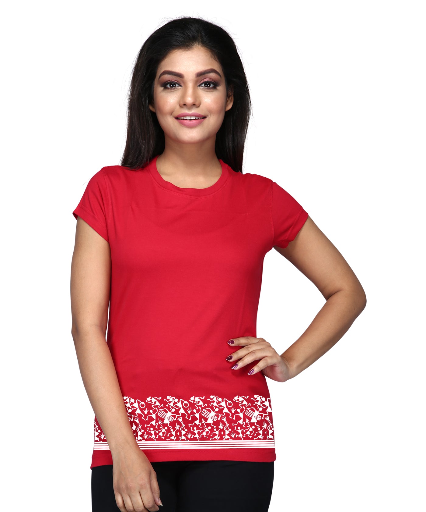 Art Border - Block Print Tees for Women - Red